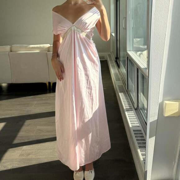 Vintage Baby Pink Lace Trim Maxi Dress - Fairycore Ballet Style - Picture 4 of 8